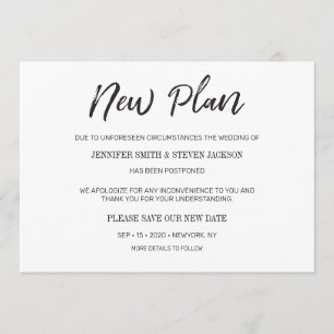 Handschrift "Neuer Plan" vertagte Hochzeit Einladung