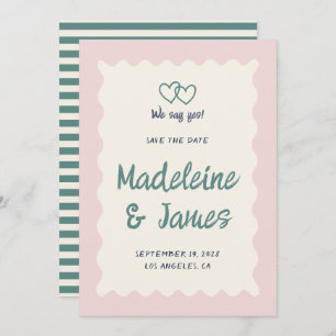 Handschrift Pastel Pink Green Retro Hochzeit Save The Date