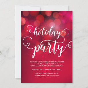Handschrift Red Bokeh Lights Holiday Party Einladung