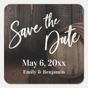 Handschrift Save the Date Brown-Holzfass Quadratischer Aufkleber