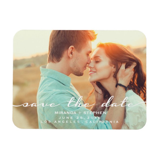 Handschrift Save the Date Hochzeitsstift Foto Magnet (Horizontal)