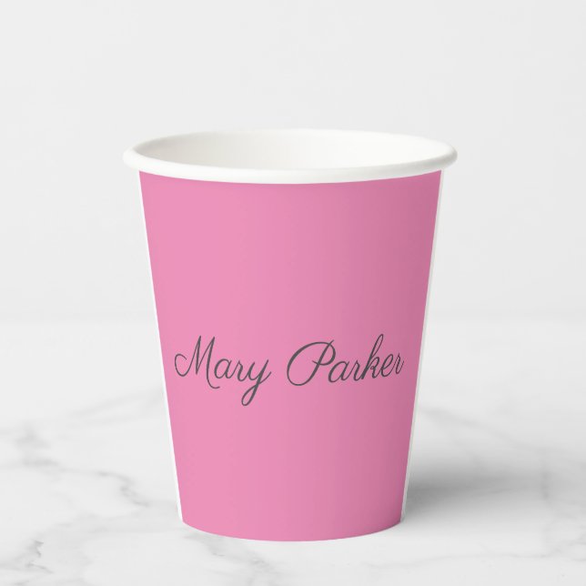 Handschrift Schlicht Einfach rosa Beruflicher Name Pappbecher (Vorderseite)