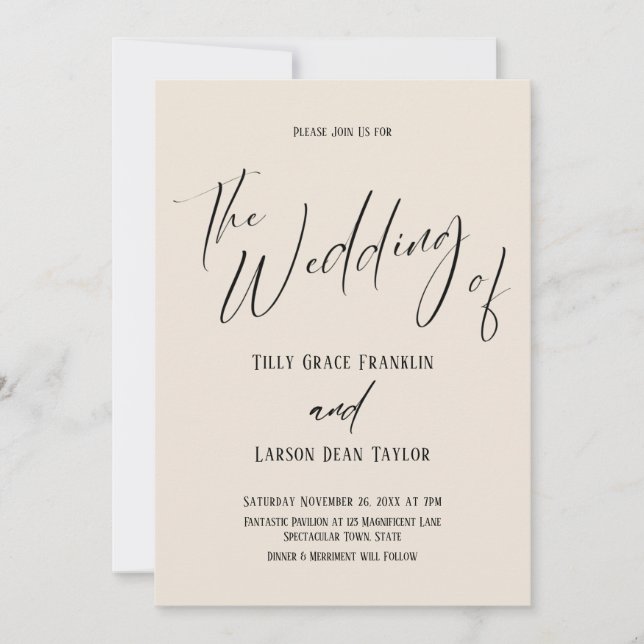 Handschrift Typografie einfach die Hochzeit von Cr Einladung (Vorderseite)