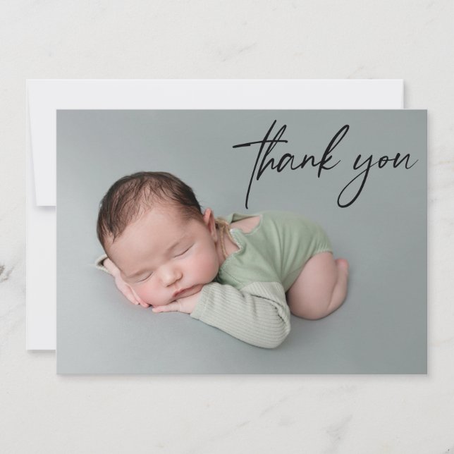 Handschrift Vielen Dank Script Custom Baby Foto Ankündigung (Vorderseite)