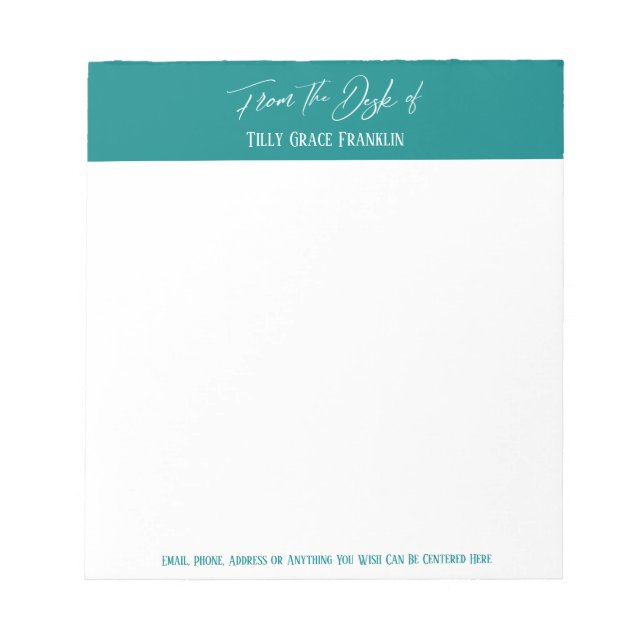 Handschrift vom Schreibtisch aus Aquamarin Notizblock (Vorderseite)