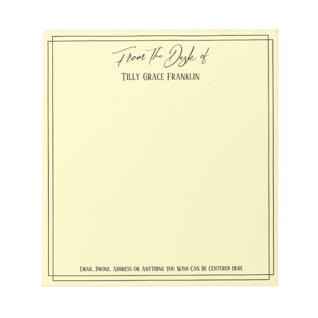 Handschrift vom Schreibtisch aus leicht gelb Notizblock (Vorderseite)