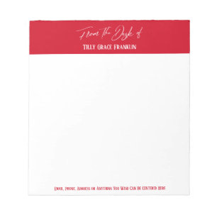 Handschrift vom Schreibtisch des Kirschroten Notizblock