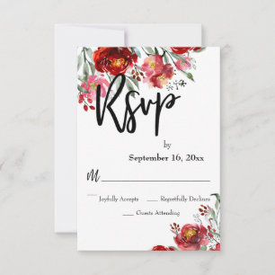 Handschrift von UAWG Burgundy Red Fall Blume RSVP Karte
