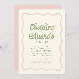 Handschrift Wavy Green Pastel Color Wedding Einladung