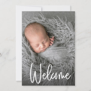 Handschrift Welcome Foto Trendy Script Baby Dankeskarte