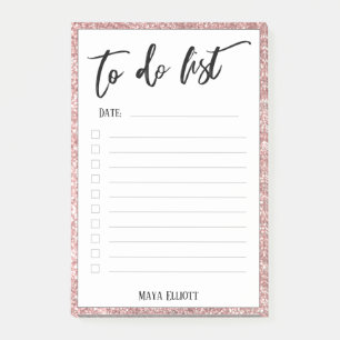 Handschriften zum Auflisten von Rose Gold Glitzer- Post-it Klebezettel