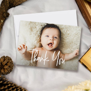 Handschriftenschrift waagerechte Foto Babydusche Dankeskarte
