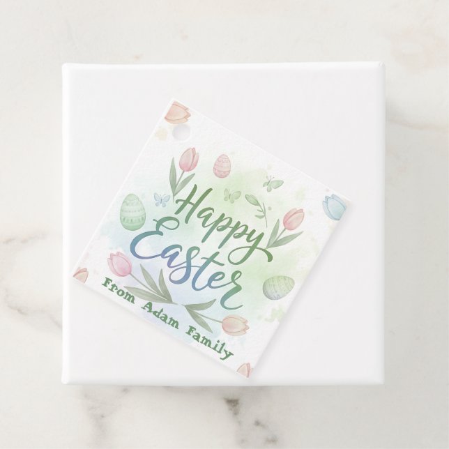 Handschriftliches Frohe Ostern Wasserfarbe Geschenkanhänger (Beispiel)