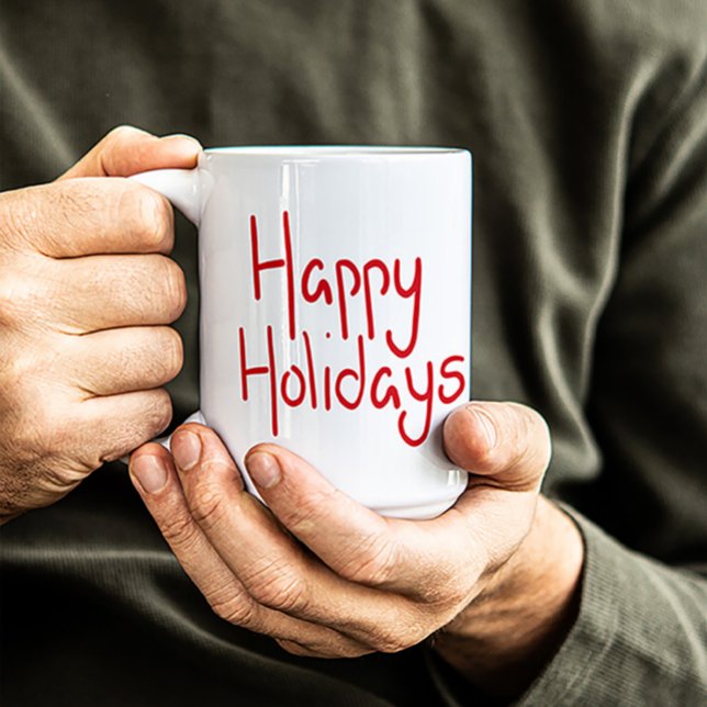 Handschriftliches Skript rot Frohe Feiertage Kaffeetasse (Von Creator hochgeladen)