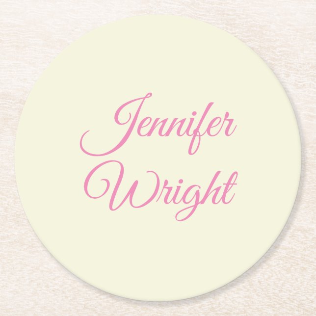Handschriftname Klassisch Schlicht Beige Rosa Runder Pappuntersetzer (Vorderseite)