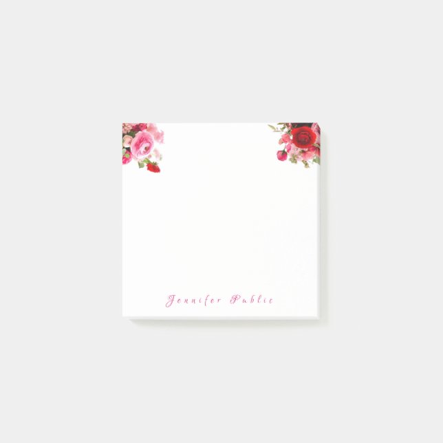 Handschriftname Text Aquarell-Rose Floral Post-it Klebezettel (Vorderseite)