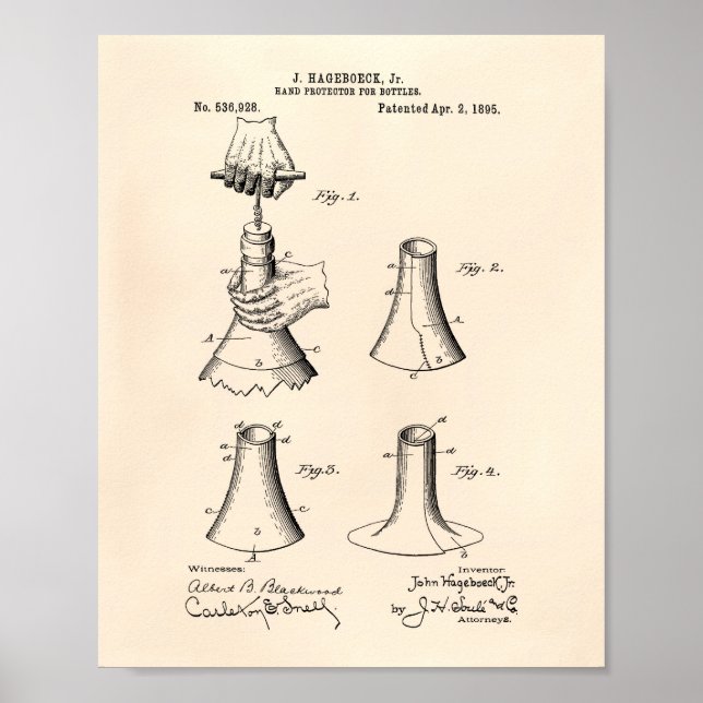 Handschutzflaschen 1895 Patent Art Old Peper Poster (Vorne)