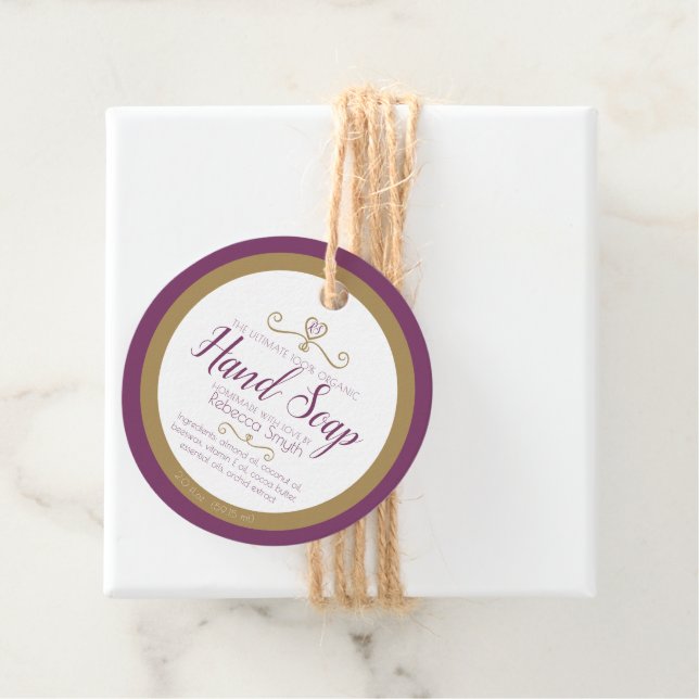 Handseifenzutaten lila Goldmarke Geschenkanhänger (Beispiel)