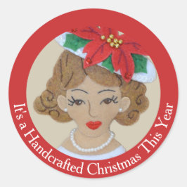 Handsewn Christmas Poinsettia Church Hat Your Text Runder Aufkleber