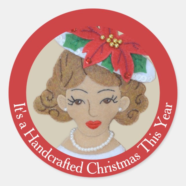 Handsewn Christmas Poinsettia Church Hat Your Text Runder Aufkleber (Vorderseite)