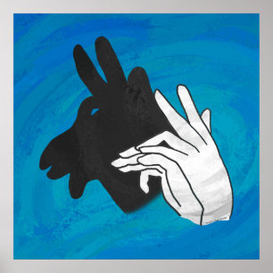 Handsilhouette Billy Ziegenbock Blau Poster