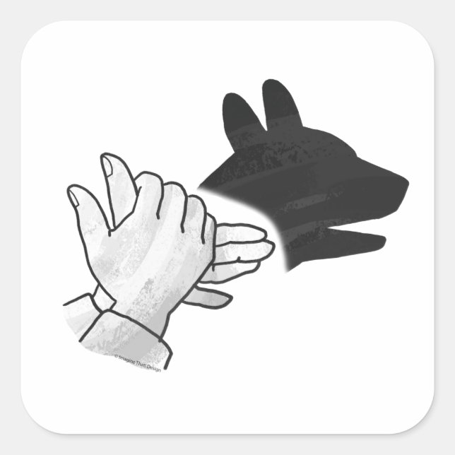 Handsilhouette Hund Quadratischer Aufkleber (Vorderseite)