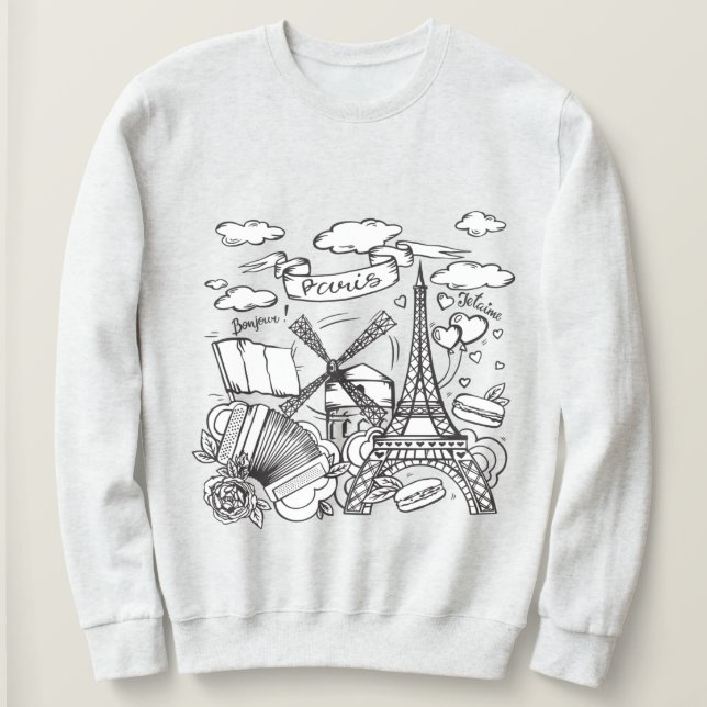 Handskizze Paris Eiffelturm Sweatshirt (Design vorne)