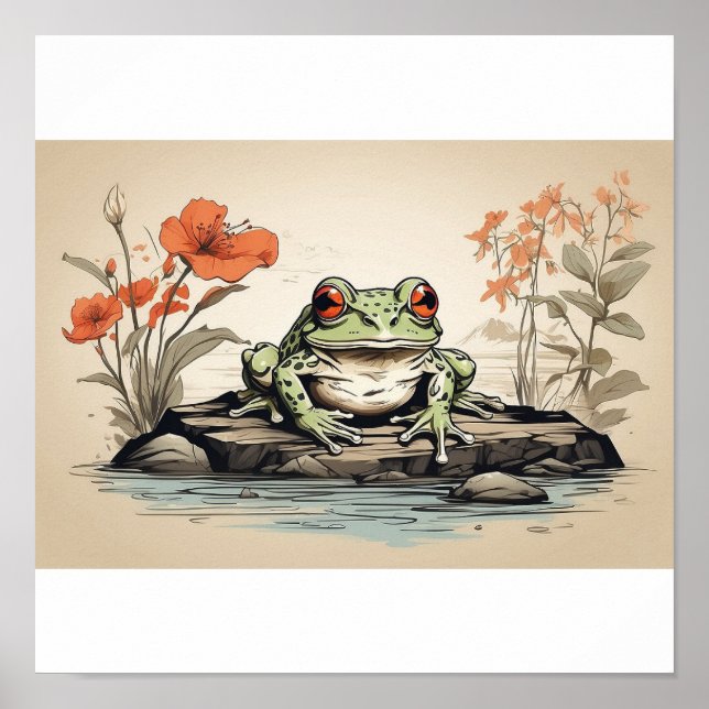 Handskizze von Frog im Stil von Ukiyo-E Poster (Vorne)