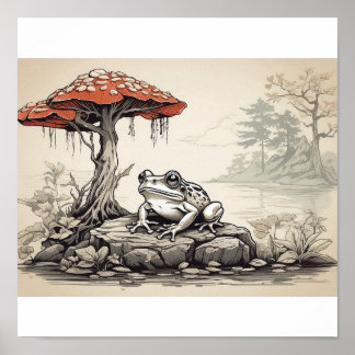 Handskizze von Frog im Stil von Ukiyo-E Poster