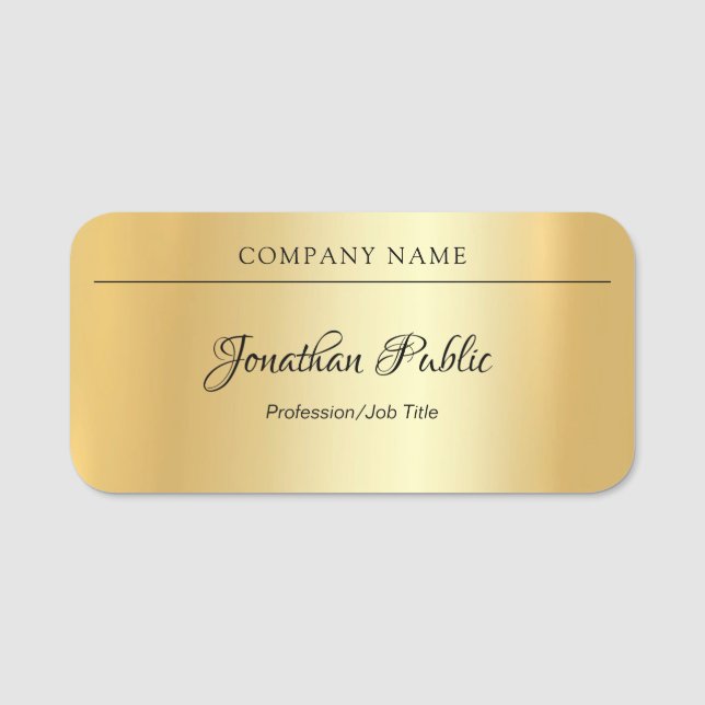 Handskript-Text-elegante Glamour-Goldschablone Namensschild (Vorderseite)