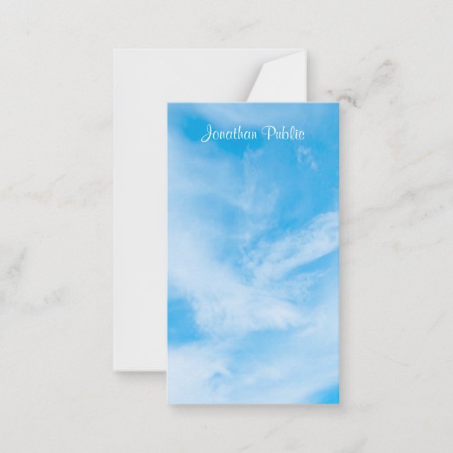 Handskriptname Blue Sky White Clouds Template Mitteilungskarte (Vorderseite)