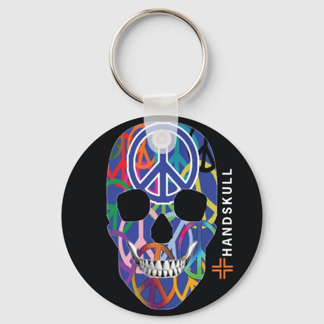 HANDSKULL Frieden, glücklicher Schädel, Friedensfl Schlüsselanhänger (Vorderseite)