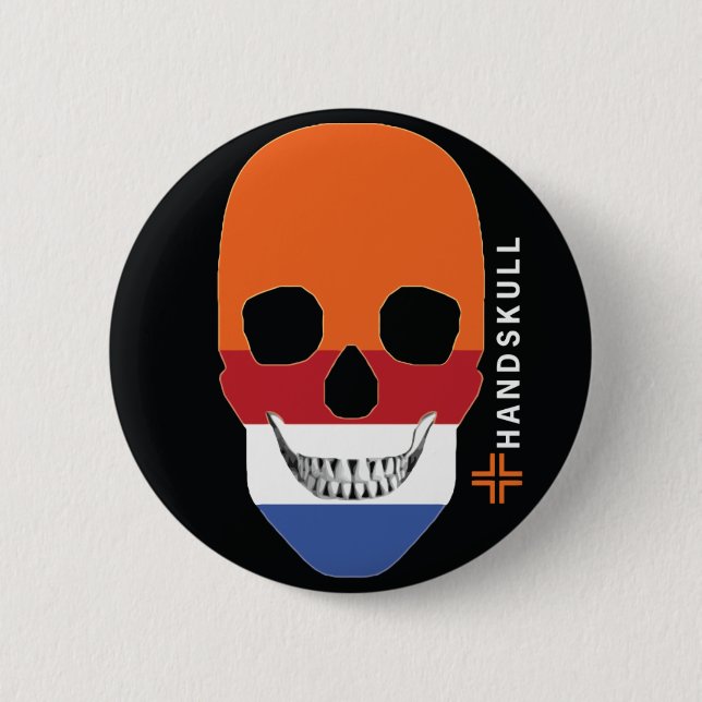 HANDSKULL Holland, Happy Skull, Holländische Flagg Button (Vorderseite)