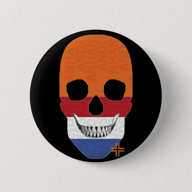 HANDSKULL Holland Runder Abzeichen schwarz B2 Button (Vorderseite)