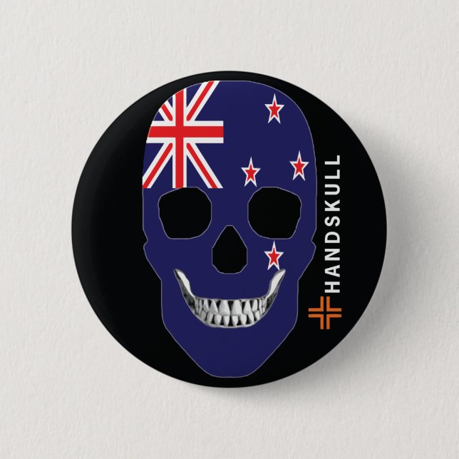 HANDSKULL Neuseeland, glücklicher Schädel, neuseel Button (Vorderseite)