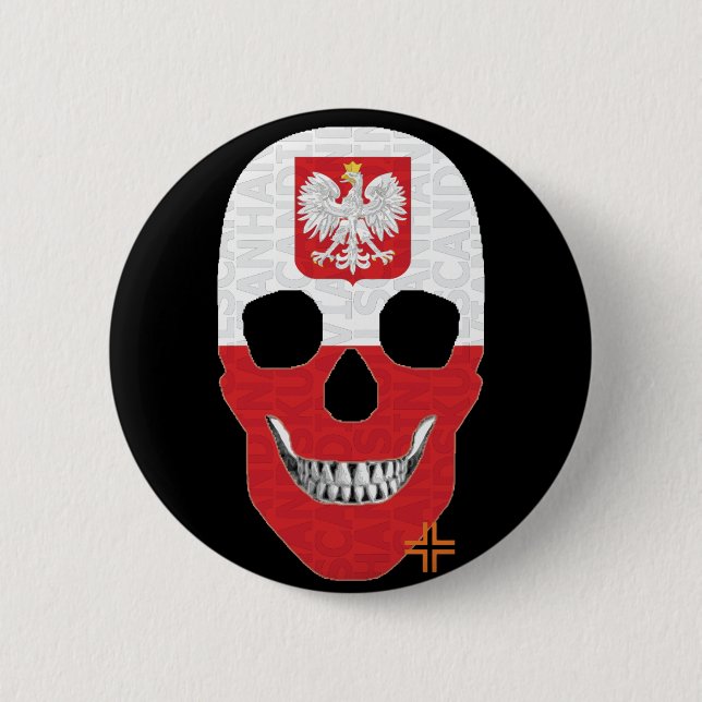 HANDSKULL Polen Runder Abzeichen schwarz B2 Button (Vorderseite)