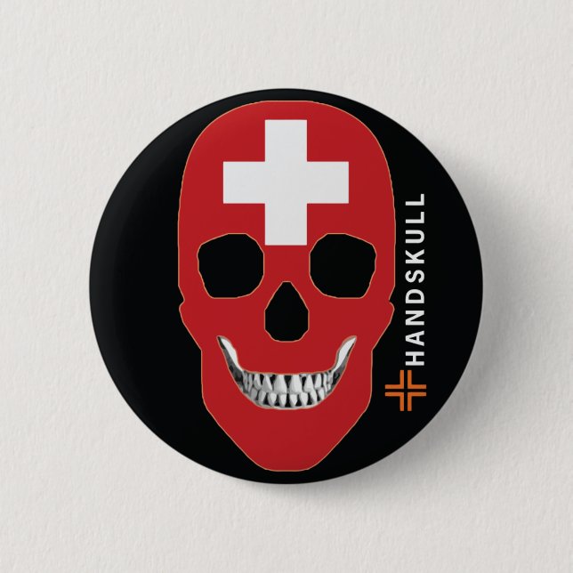 HANDSKULL Schweiz, Happy Skull, Schweizer Flagge Button (Vorderseite)