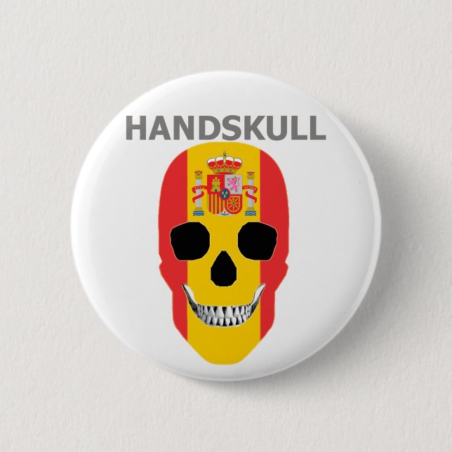 HANDSKULL Spanien, glücklicher Schädel, Flagge Spa Button (Vorderseite)