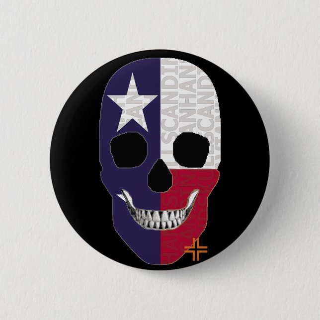 HANDSKULL Texas Round Abzeichen Schwarz B2 Button (Vorderseite)