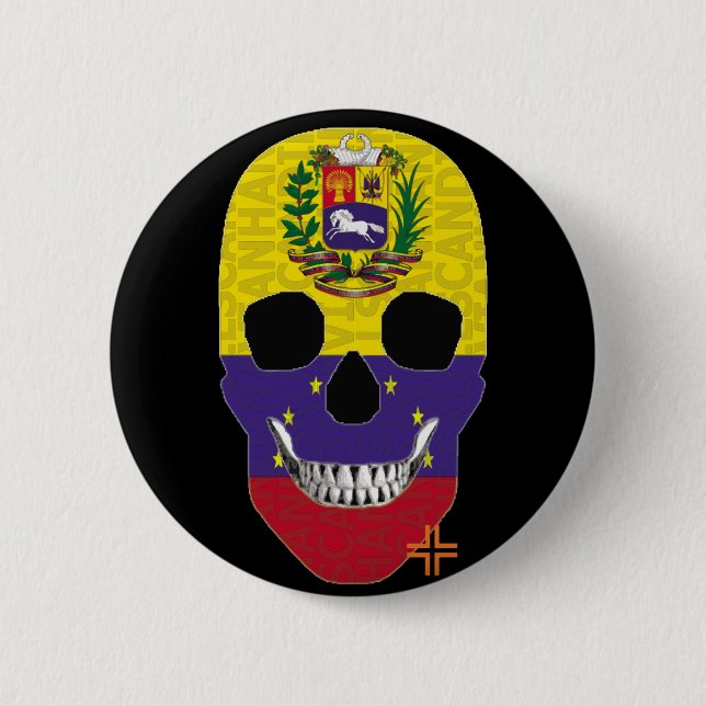 HANDSKULL Venezuela Runde Abzeichen schwarz B2 Button (Vorderseite)
