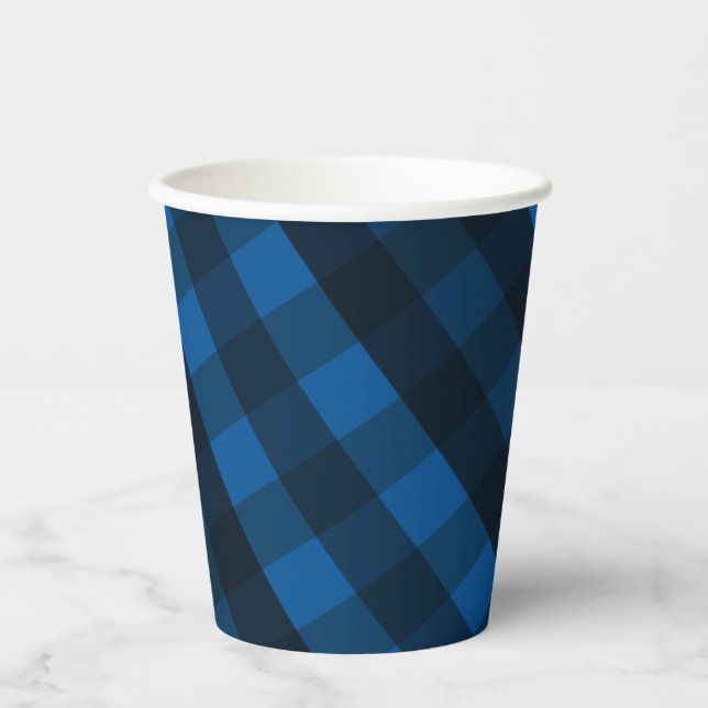 Handsome Black and Blue Plaid Paper Cup Pappbecher (Vorderseite)