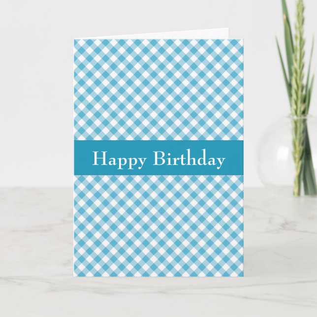 Handsome Blue Gingham Birthday Card Karte (Vorderseite)