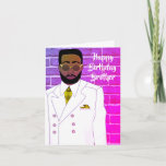 Handsome Brother African American Birthday  Karte<br><div class="desc">Diese coole Geburtstagskarte zeigt einen afroamerikanischen Mann mit einem weißen Anzug und einer Krawatte.  Holen Sie sich diese Karte für Ihren fabelhaften Geburtstag.</div>