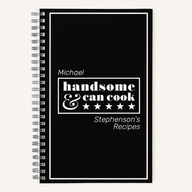 Handsome & Can Cook Typography Father's Day Recipe Notizbuch (Vorderseite)