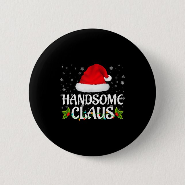 Handsome Claus Christmas Lights Santa Pajama Famil Button (Vorderseite)