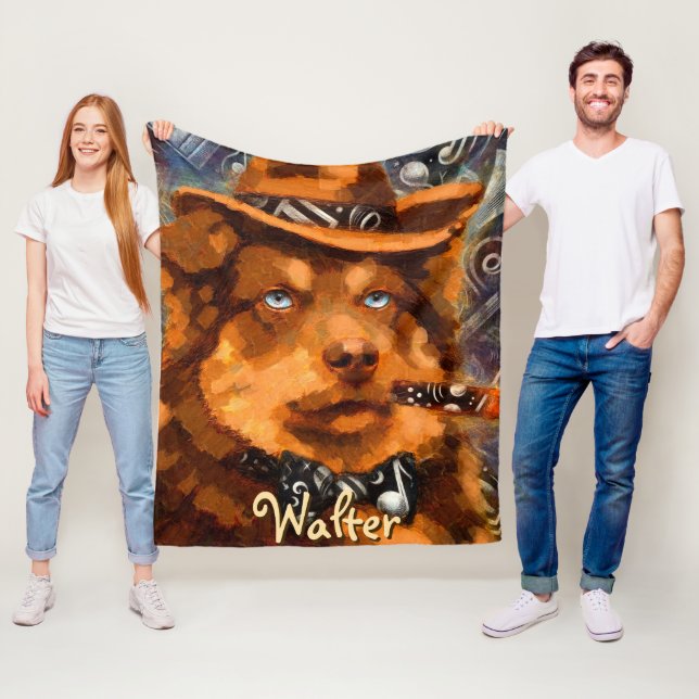 Handsome Gangster Hund mit Personalisierten blauen Fleecedecke (Beispiel)