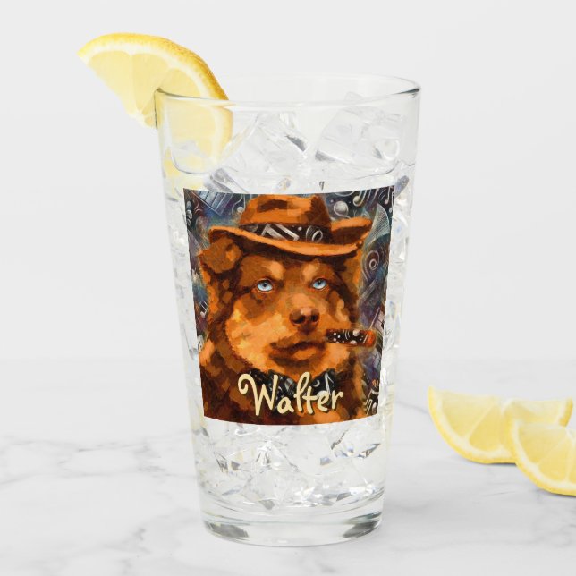 Handsome Gangster Hund mit Personalisierten blauen Glas (Vorderseite Ice)