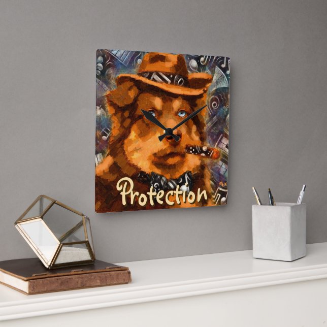 Handsome Gangster Hund mit Personalisierten blauen Quadratische Wanduhr (Büro)