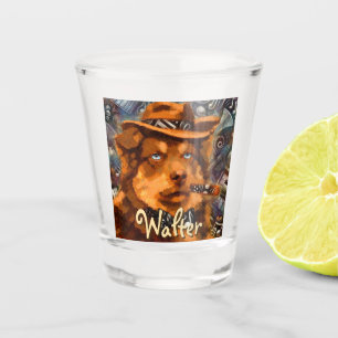 Handsome Gangster Hund mit Personalisierten blauen Schnapsglas