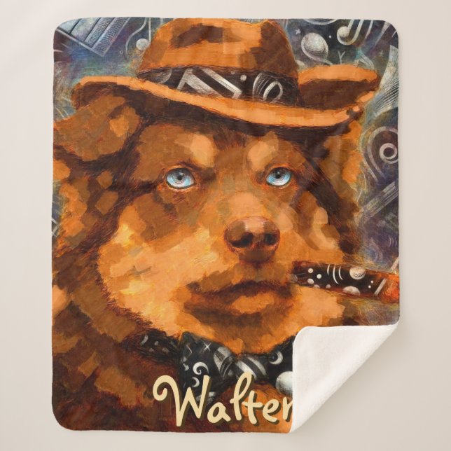 Handsome Gangster Hund mit Personalisierten blauen Sherpadecke (Vorderseite)